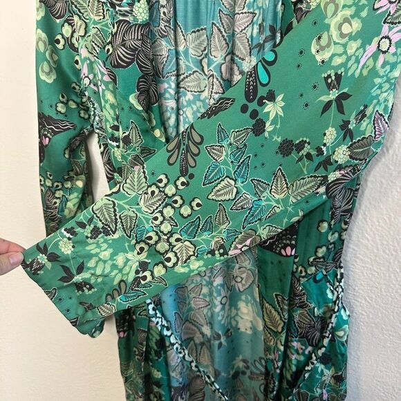 Odd Molly Robe Size 2/M Emerald Green Floral Print Wrap Kimono Boho Romantic - Picture 7 of 9